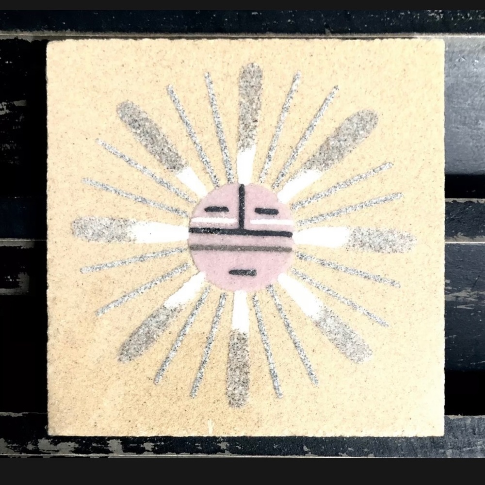 L. YAZZIE Rare Vintage Navajo Native American “Sun & Eagle” Sand Painting